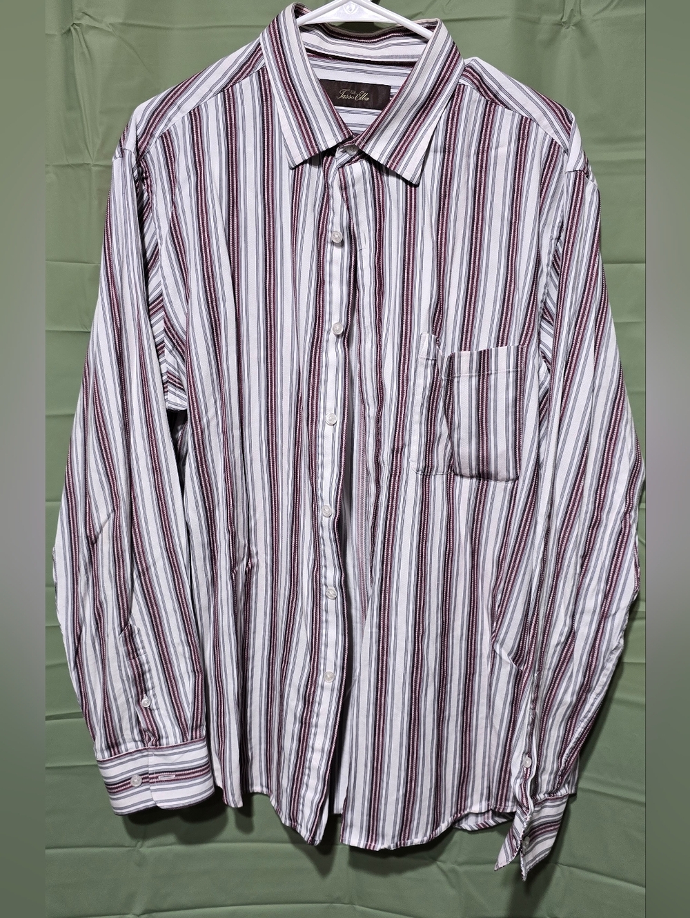 Tasso Elba White and Burgundy Striped Dress Shirt